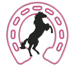 Stickdatei Pferde Silhouette mit Hufeisen Appli